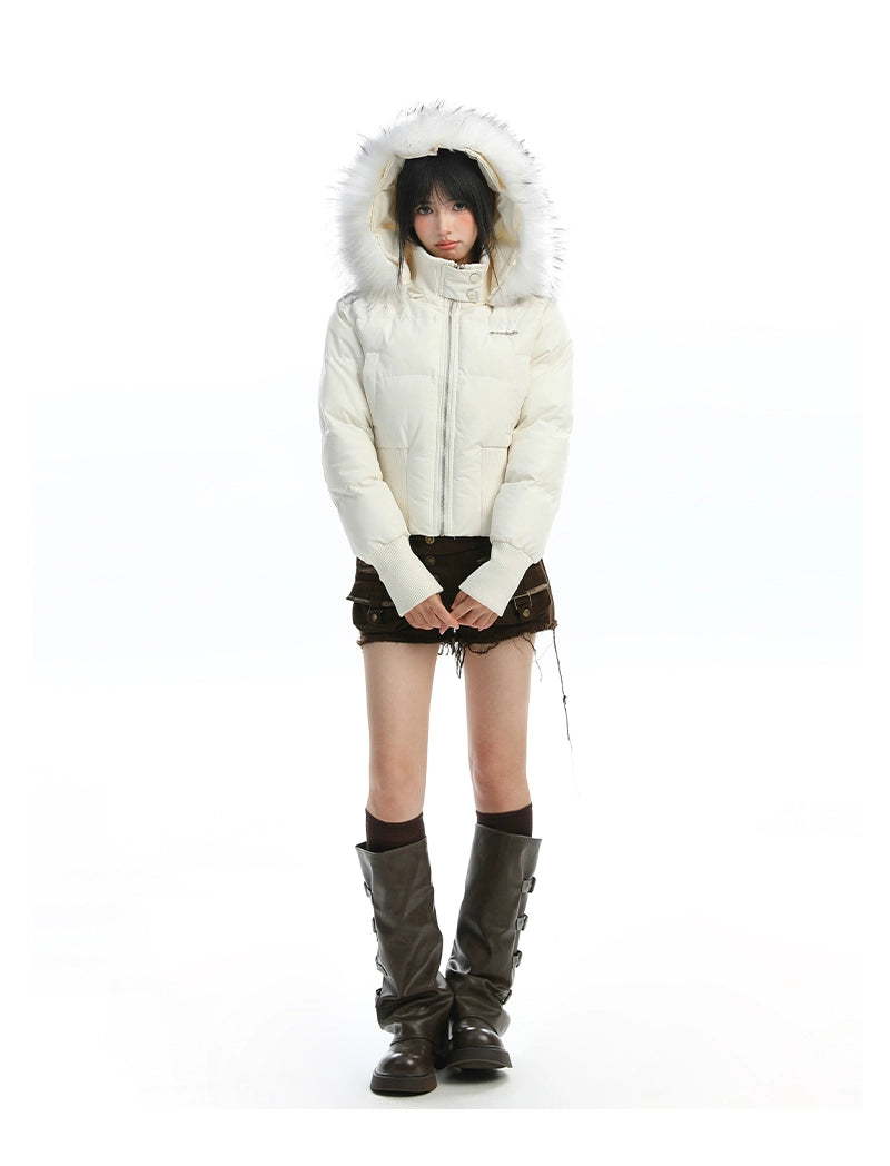 ファーフードショートダウンジャケット(ファー取り外し可能)