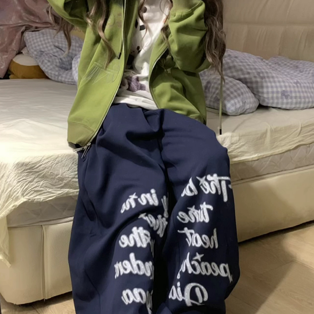 レタリングプリント ルーズワイドスウェットパンツ