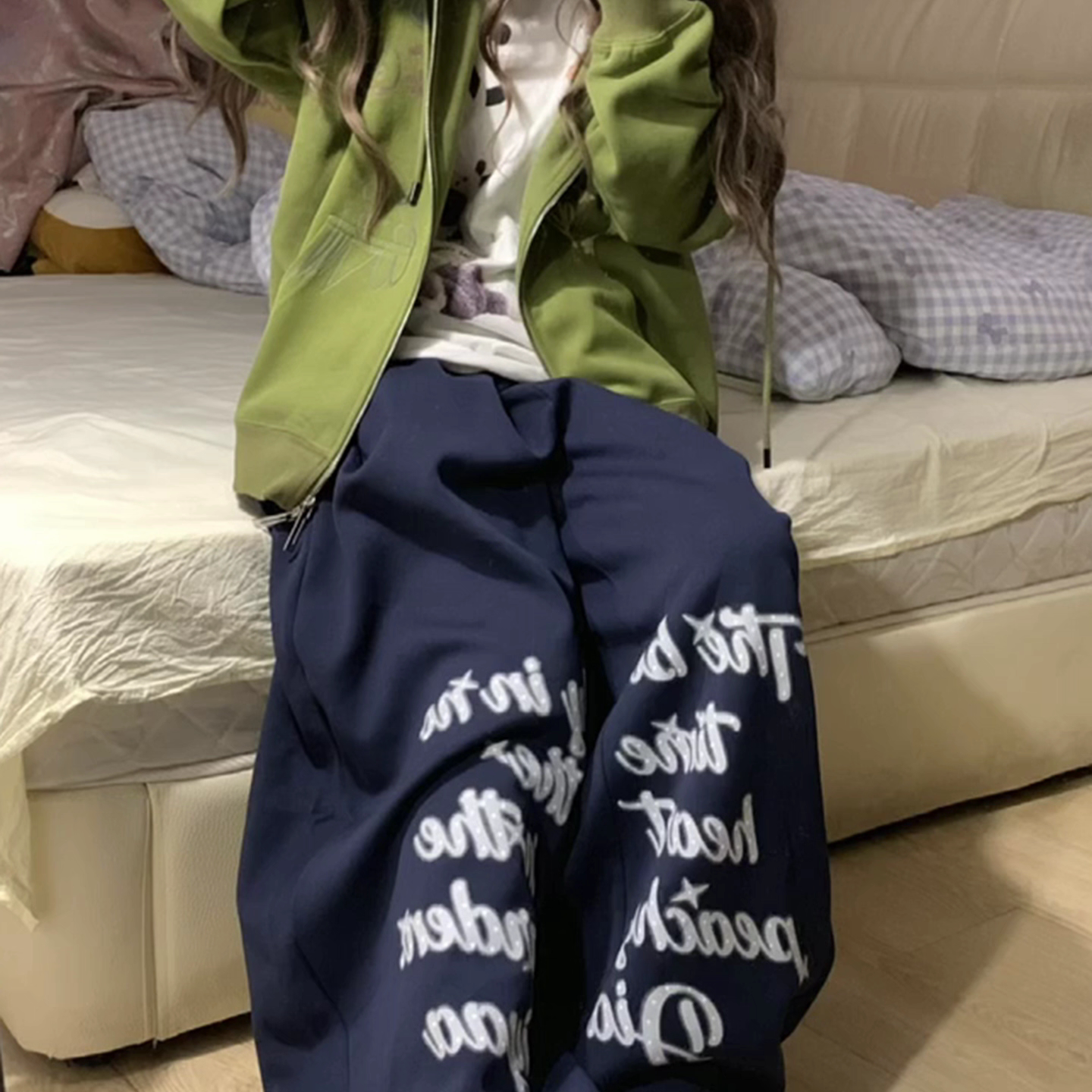 レタリングプリント ルーズワイドスウェットパンツ