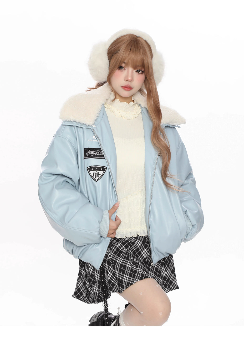 PUレザーオーバーサイズボアジャケット(ファー取り外し可能)