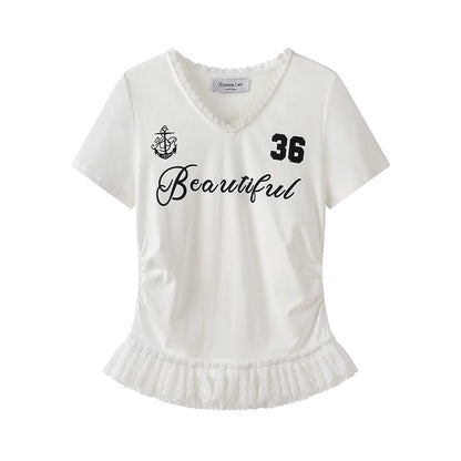 レースフリルスポーティーTシャツ V120