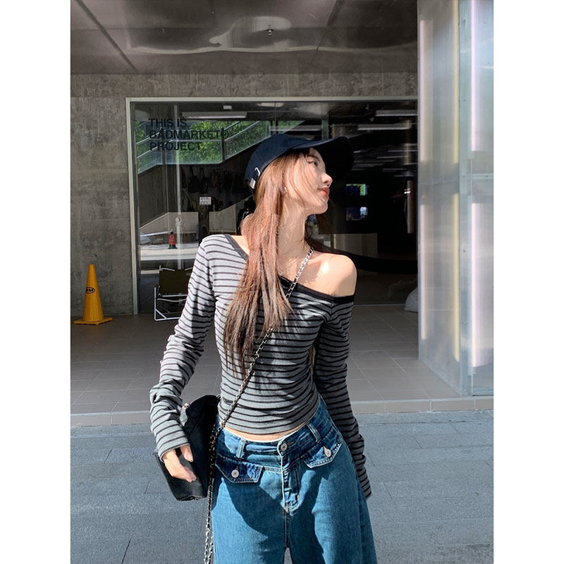 ストライプワンショルロンT