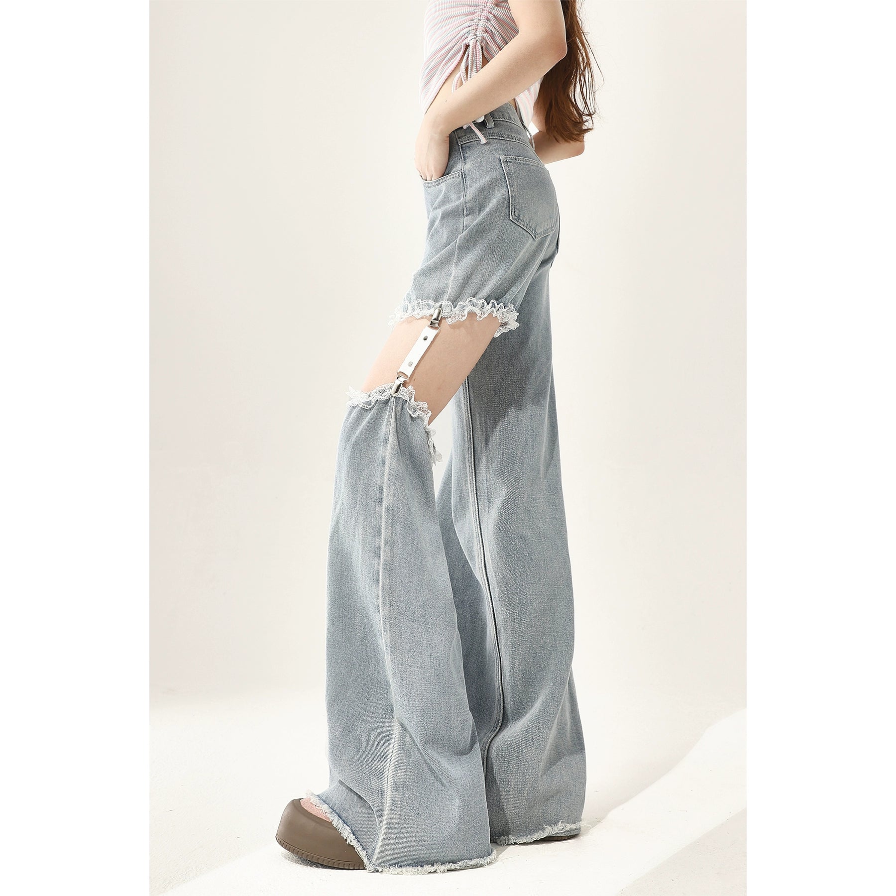 OUT OF FRAMe gray denim half パンツ デニム カットアウトデニムパンツ ENJ362 – 100StarS