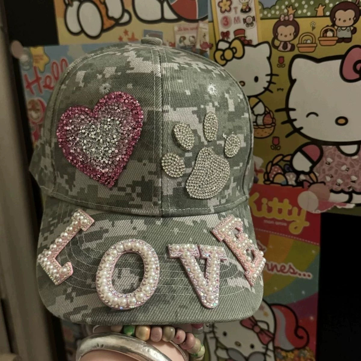 ラインストーンパウデコキャップ