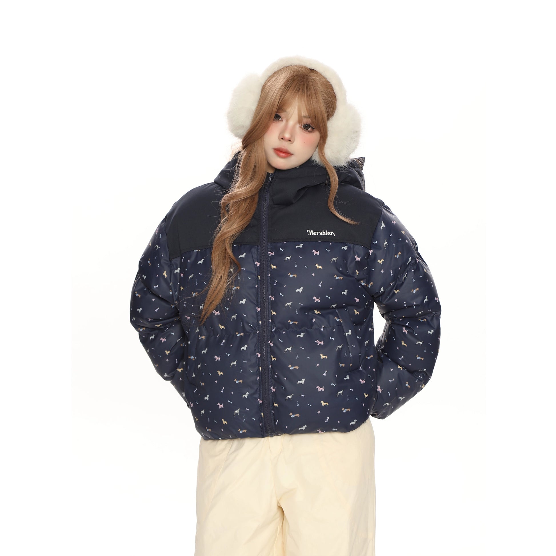 ドッグパターンショートダウンジャケット