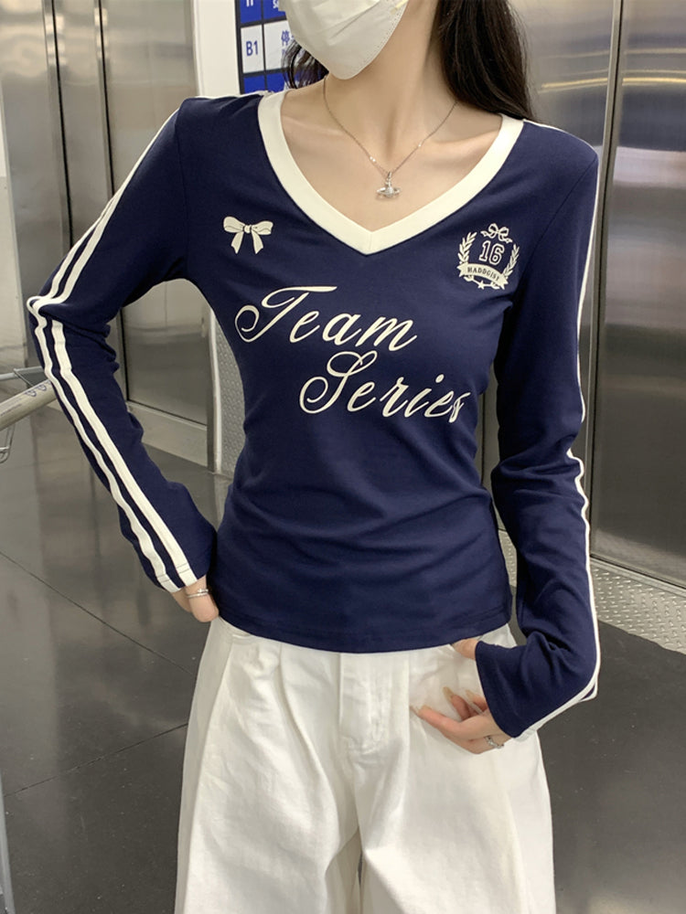 VネックスポーティーロングTシャツ V121