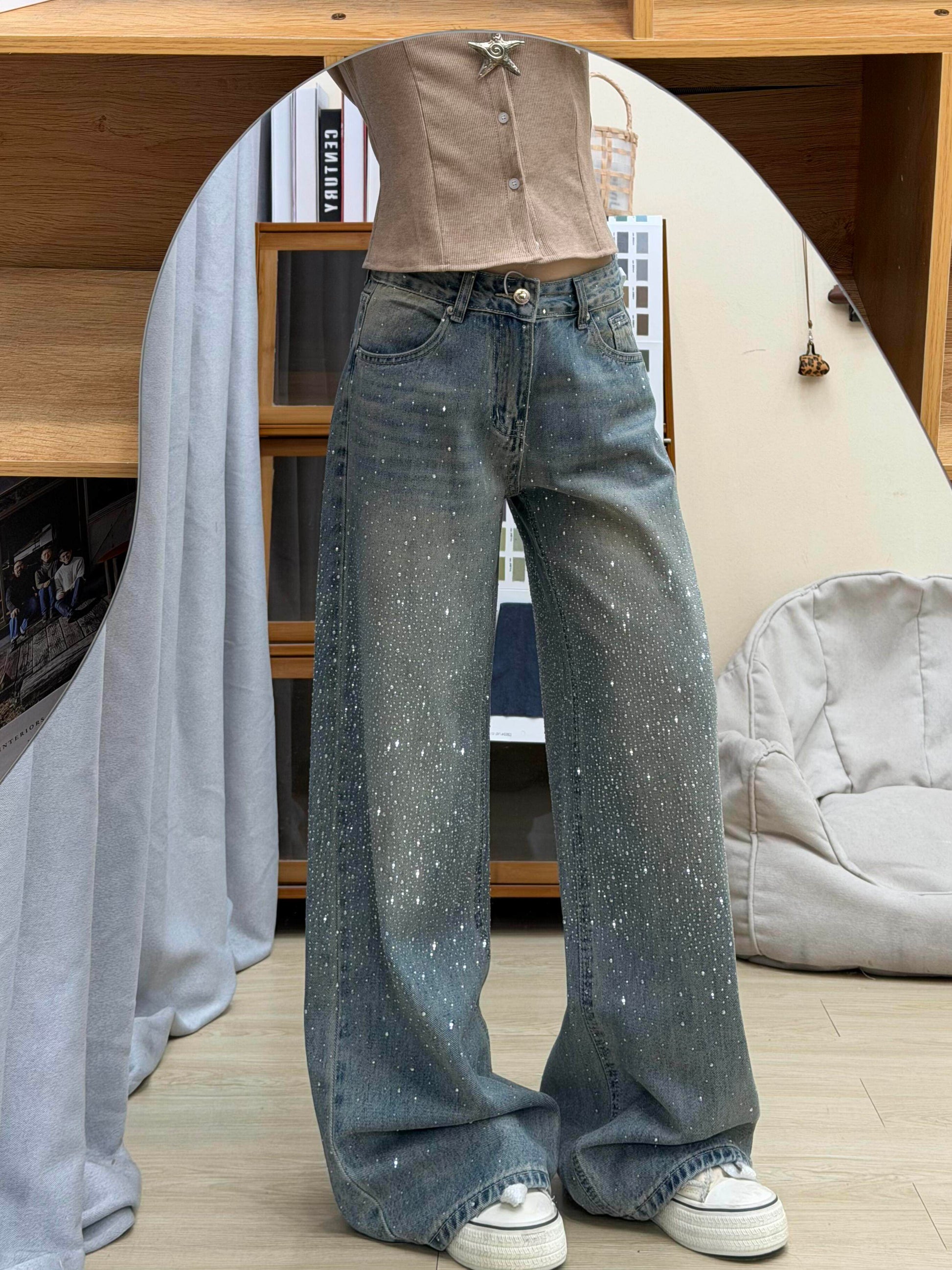 ラインストーンデニム