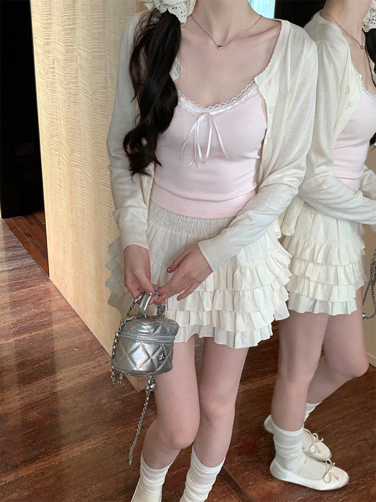 バイカラーリボンスリムキャミ