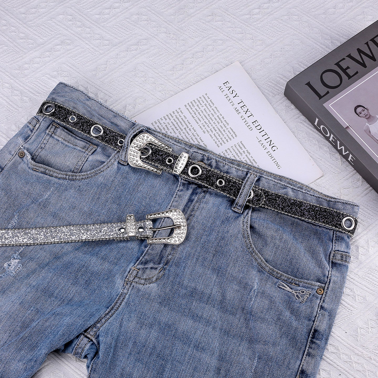 ラインストーングリッターベルト