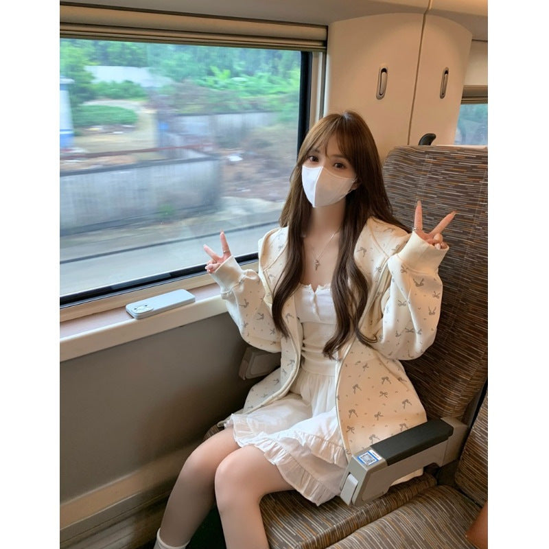 リボンジップアップパーカー