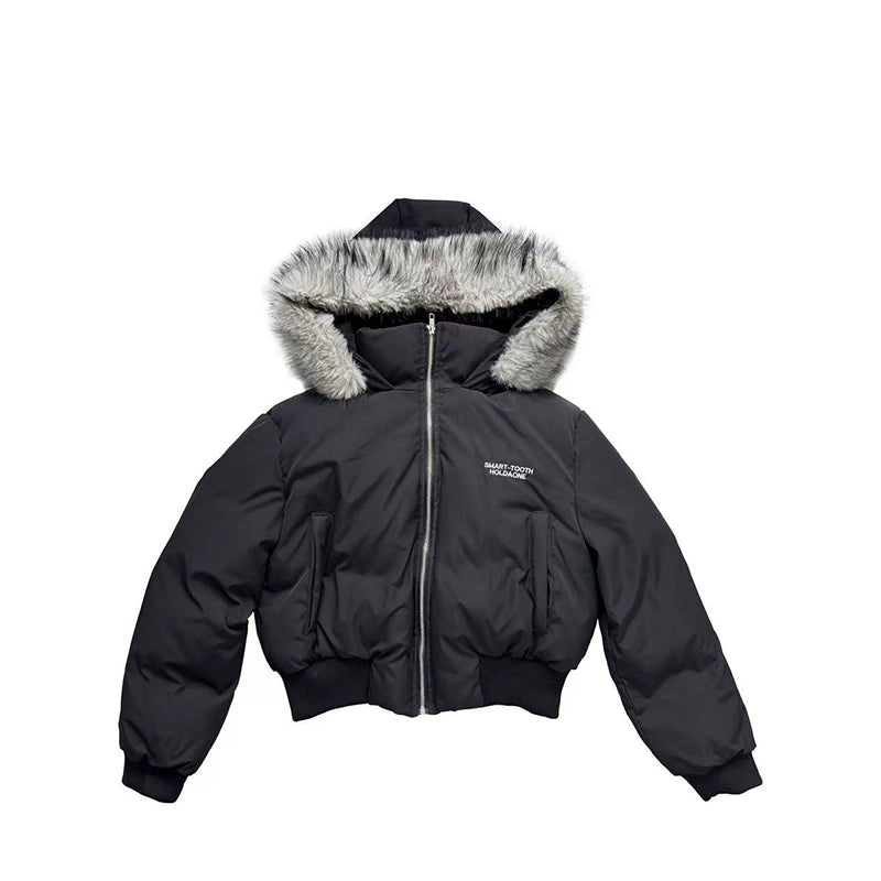 フェイクファーフードショートダウンジャケット