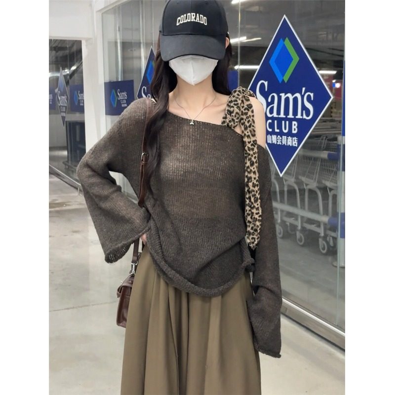 レオパードリボン ワンショルダーニット