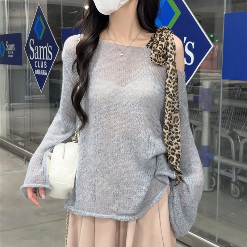 レオパードリボン ワンショルダーニット