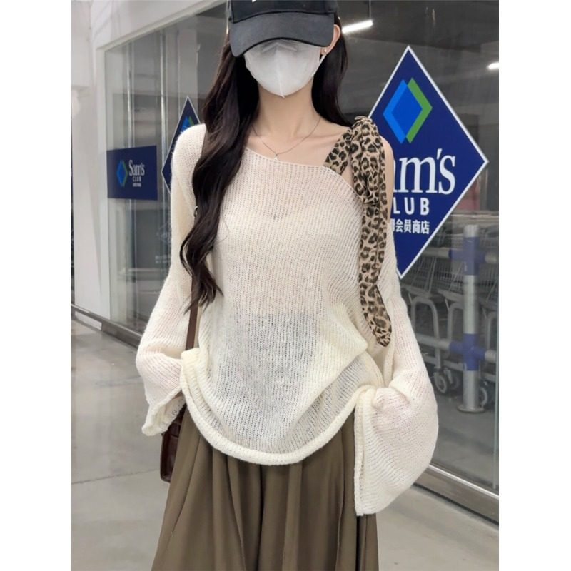 レオパードリボン ワンショルダーニット