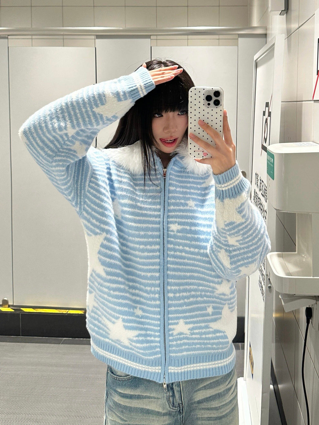 ファーフード ジップアップニットパーカー