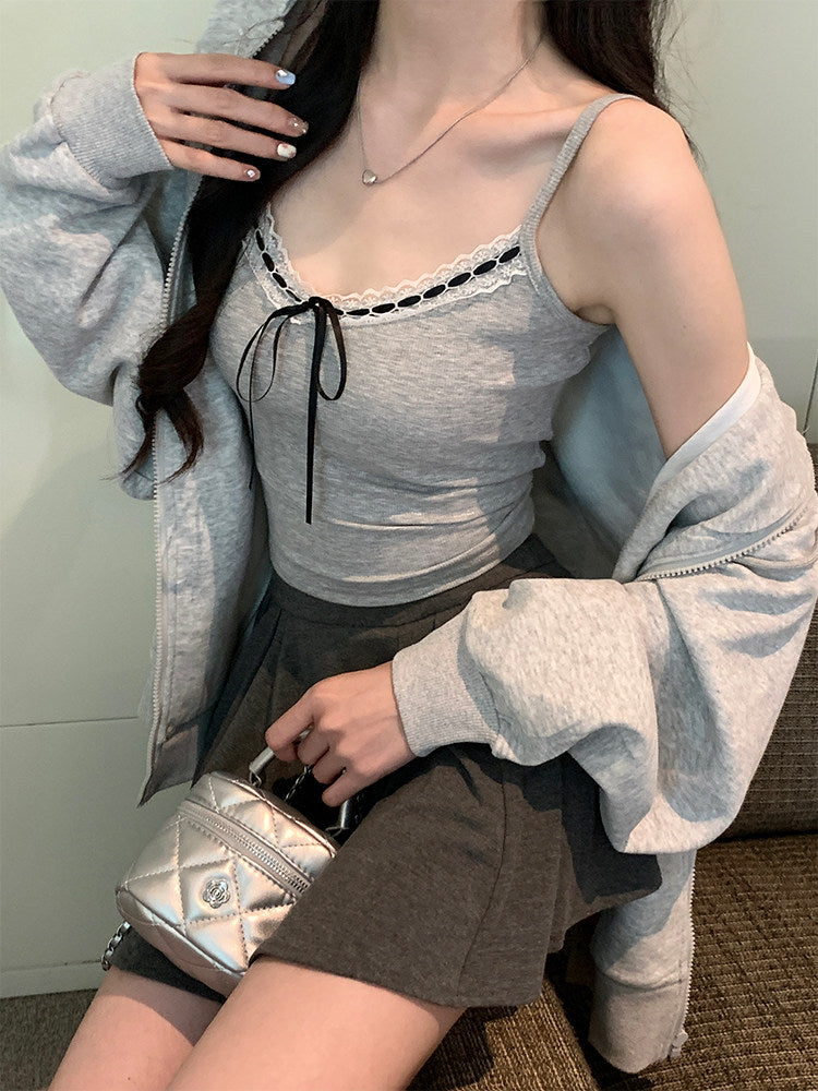 バイカラーリボンスリムキャミ