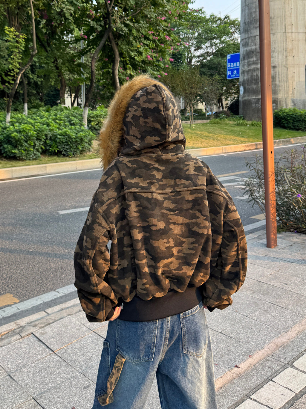 ファー付きカモブルゾン