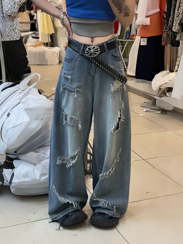 ダメージワイドデニムパンツ