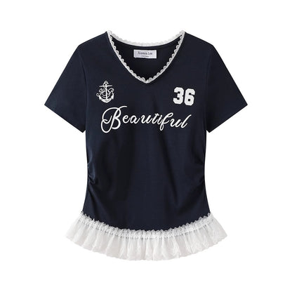 レースフリルスポーティーTシャツ V120