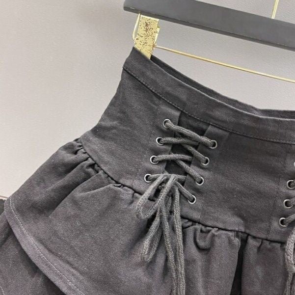 レースアップフリルミニスカート