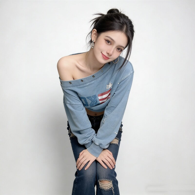 アメリカンロゴオフショルスウェット