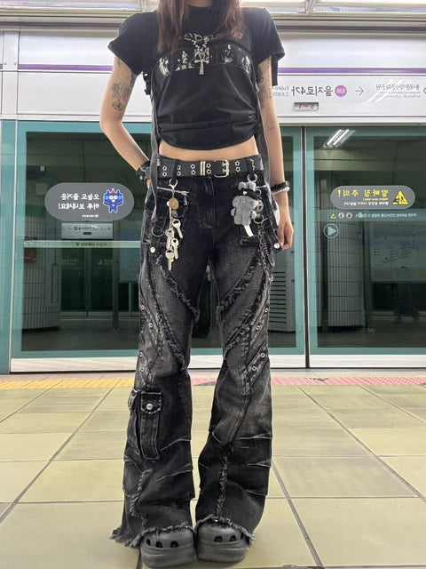 ダメージウォッシュドフレアカーゴデニム