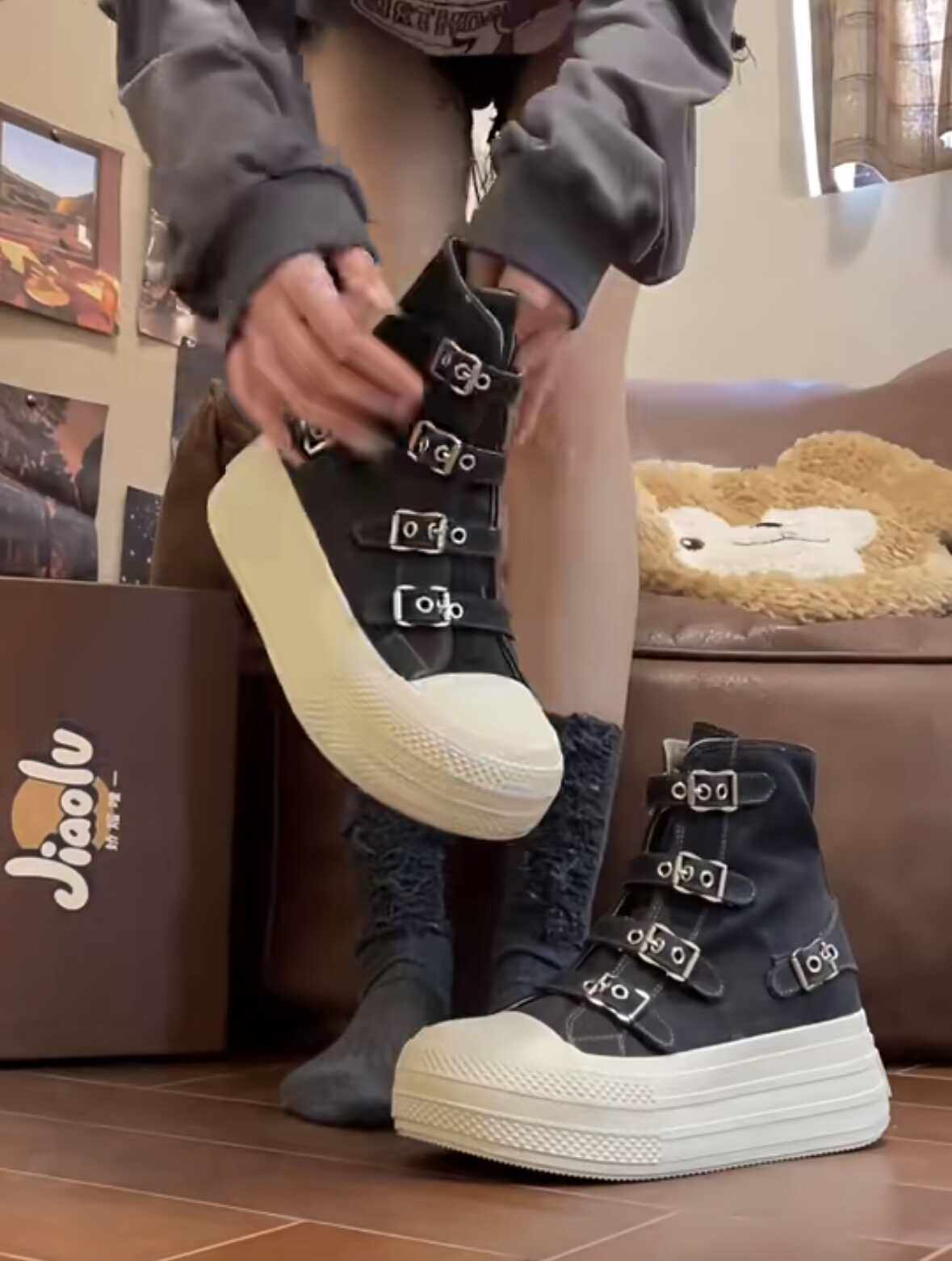 バックルエッジハイソールスニーカーブーツ