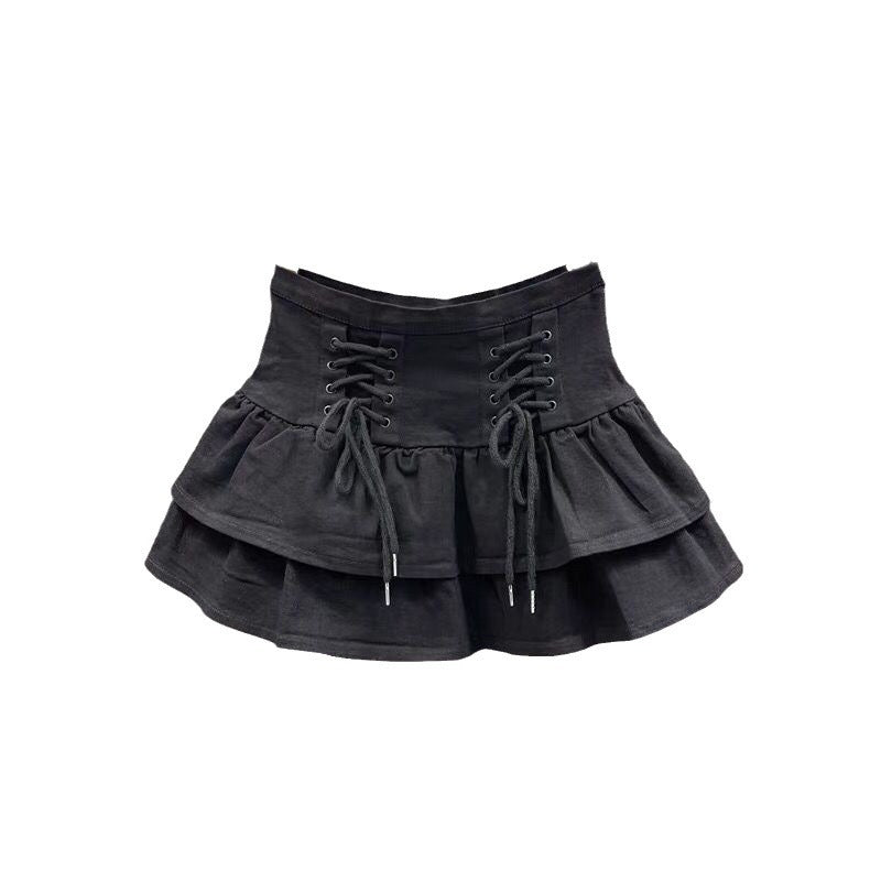 レースアップフリルミニスカート