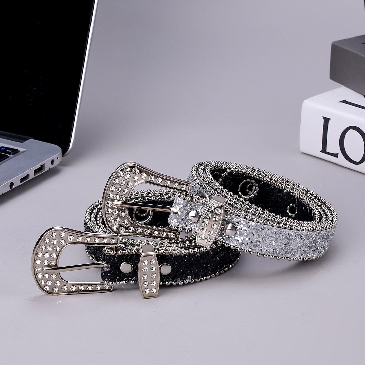 ラインストーングリッターベルト