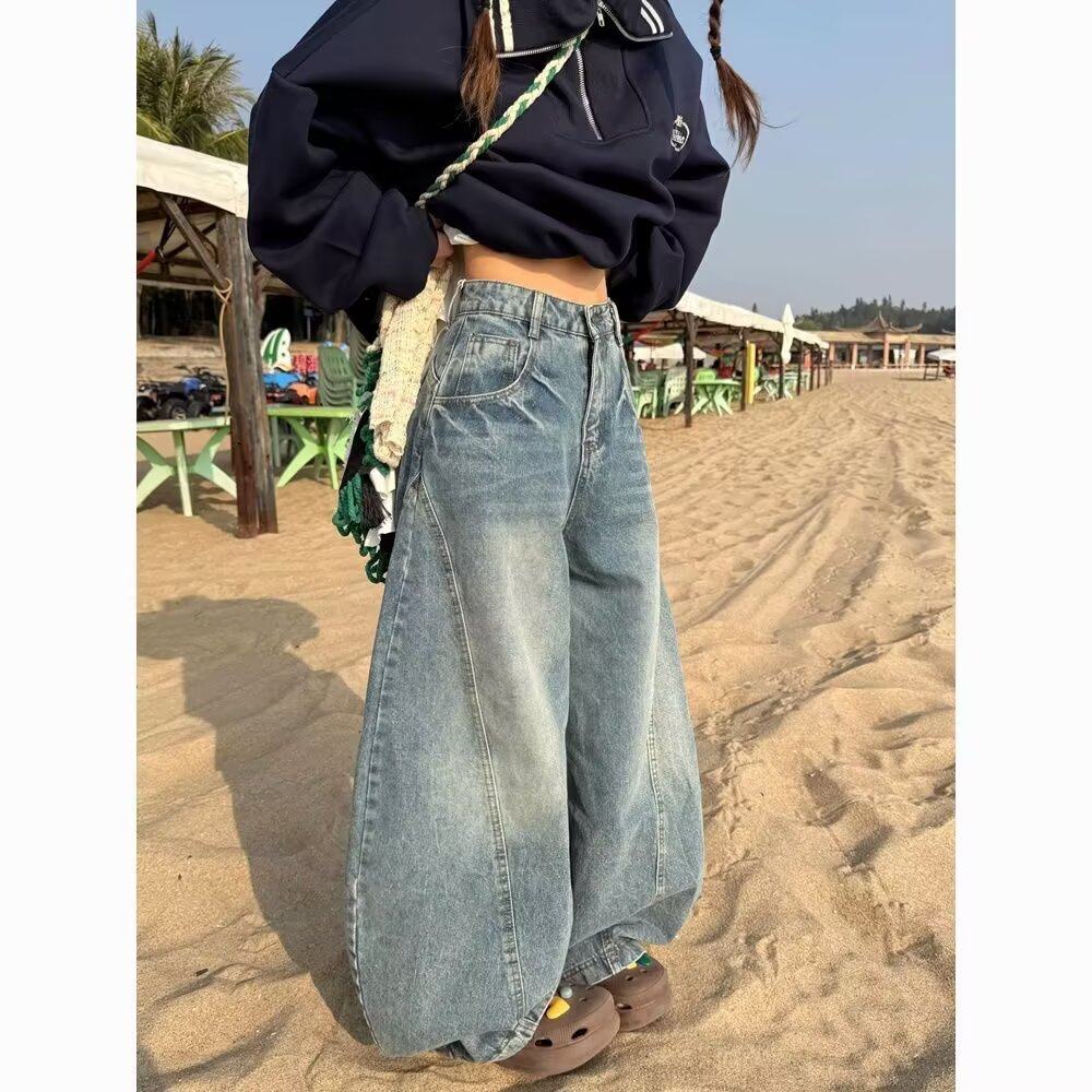 アメリカンレトロハイウエストワイドデニム