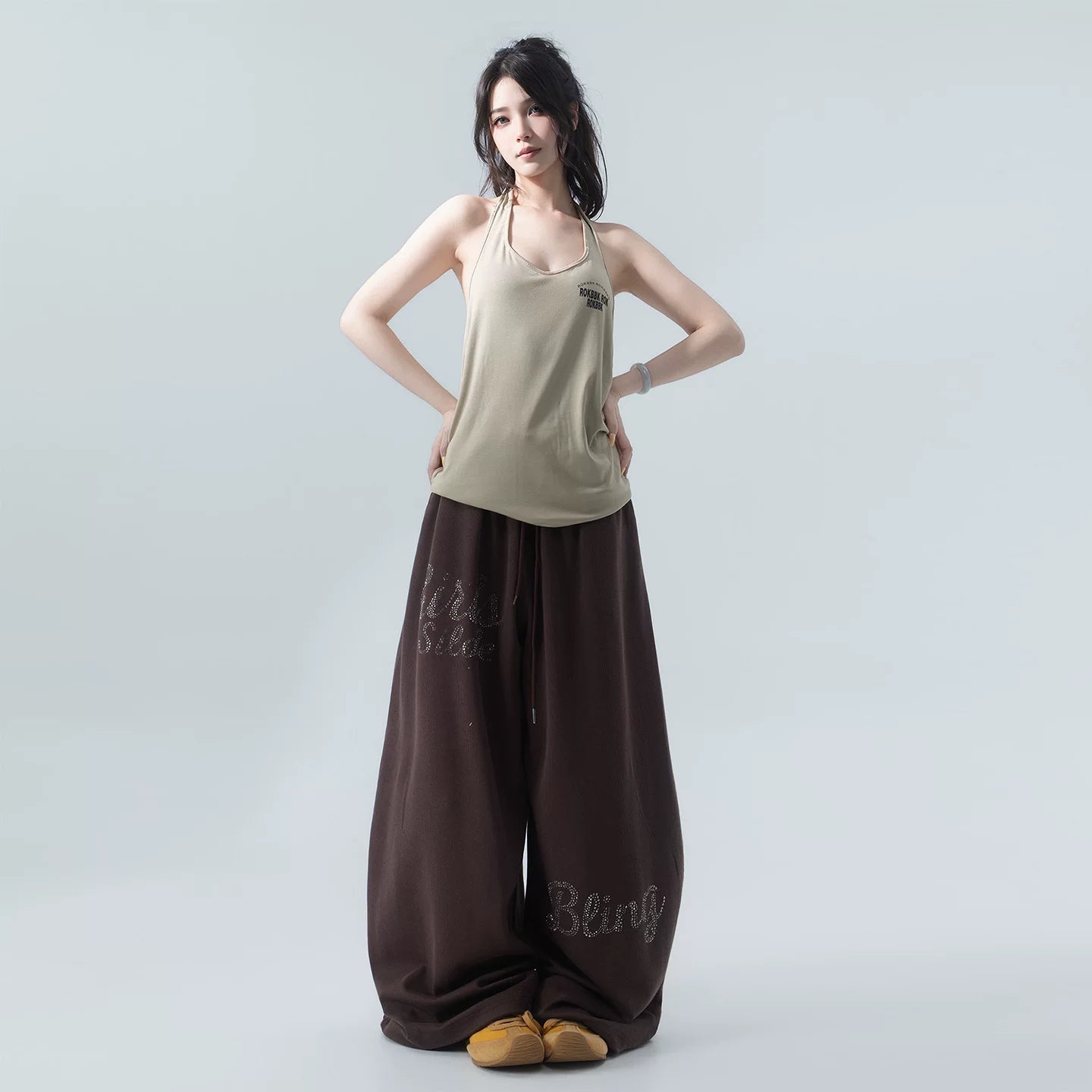 ラインストーンロゴスウェットパンツ