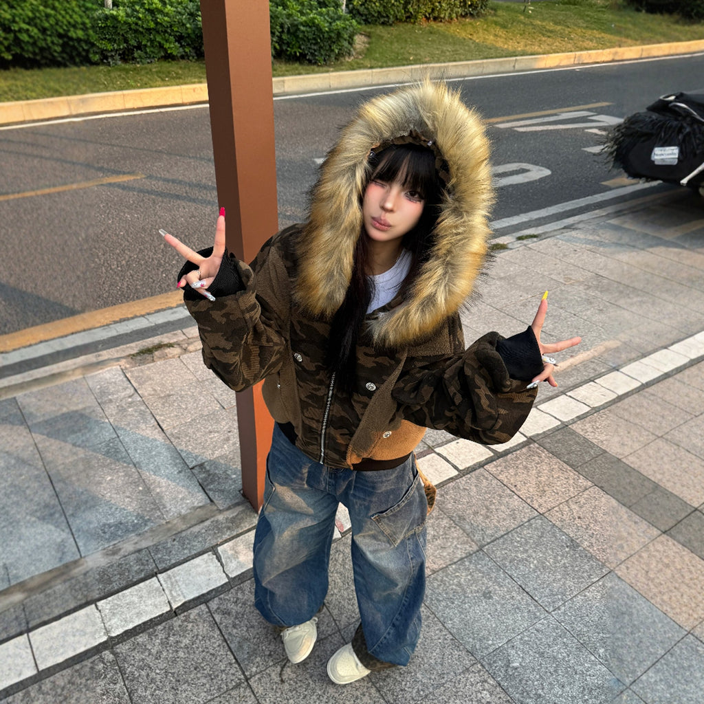 ファー付きカモブルゾン