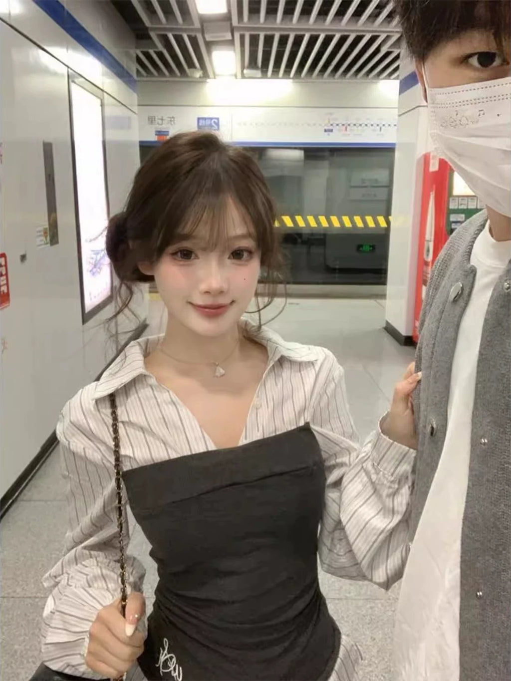 ストライプシャツビスチェセットアップ