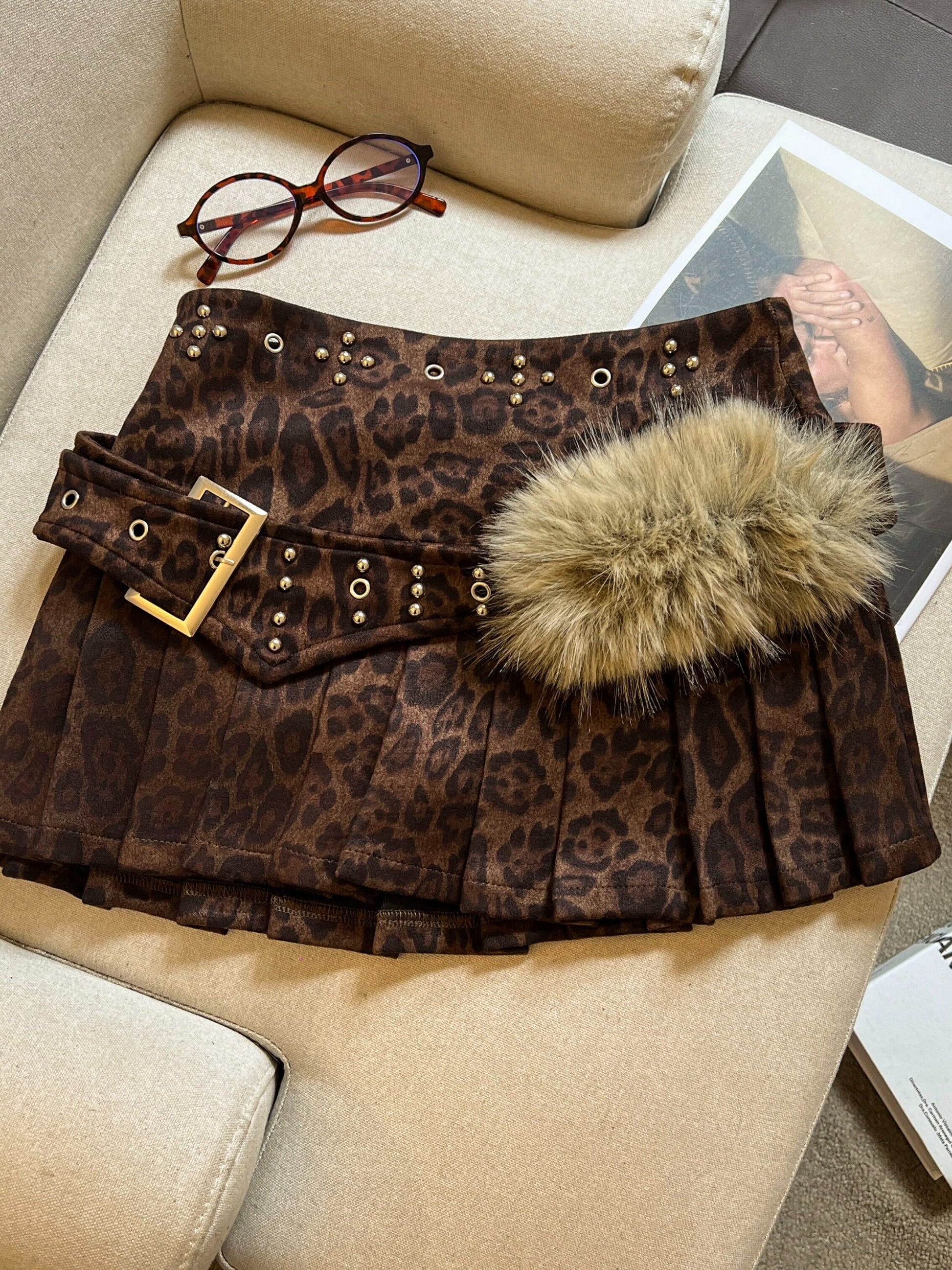 Y2Kムード ファー付きベルトミニスカート