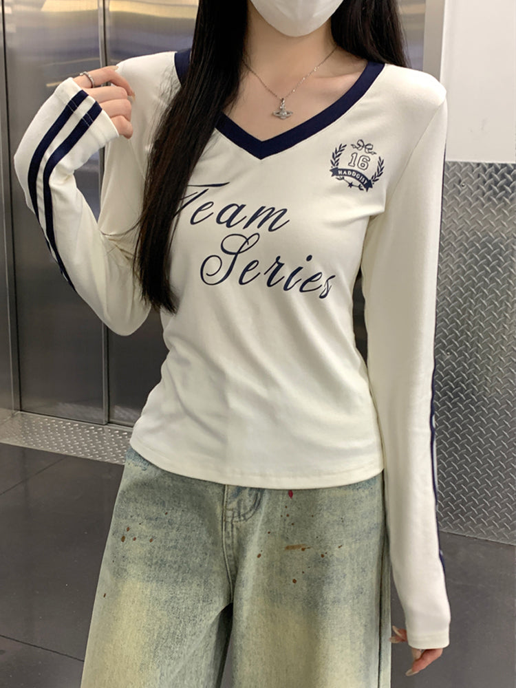 VネックスポーティーロングTシャツ V121