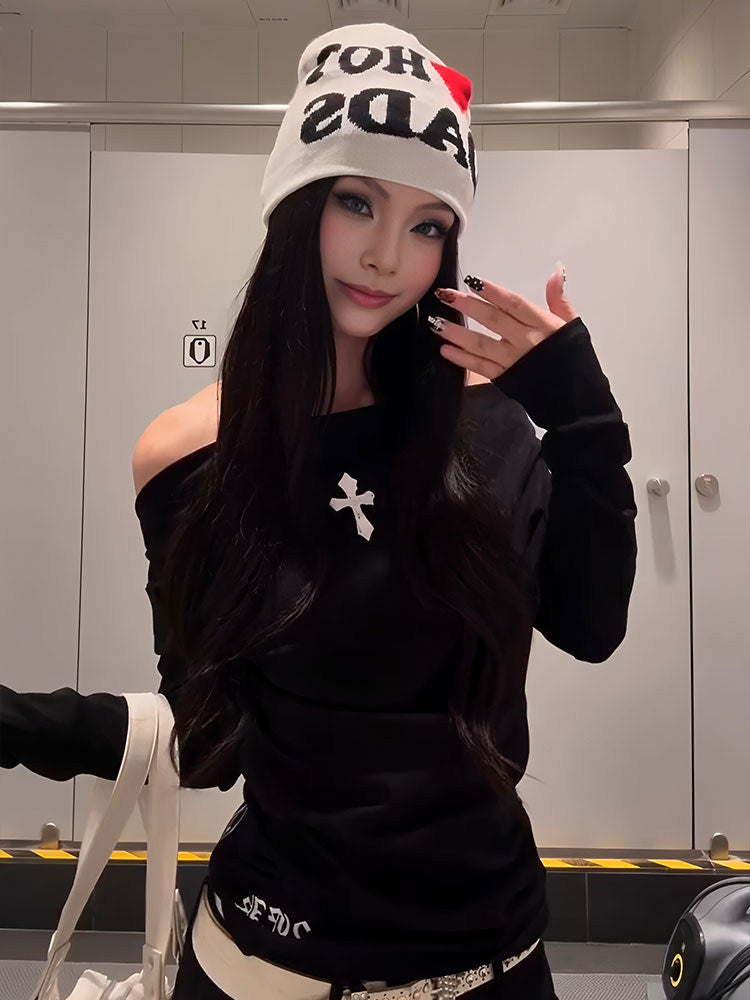 Y2Kクロス オフショルトップス