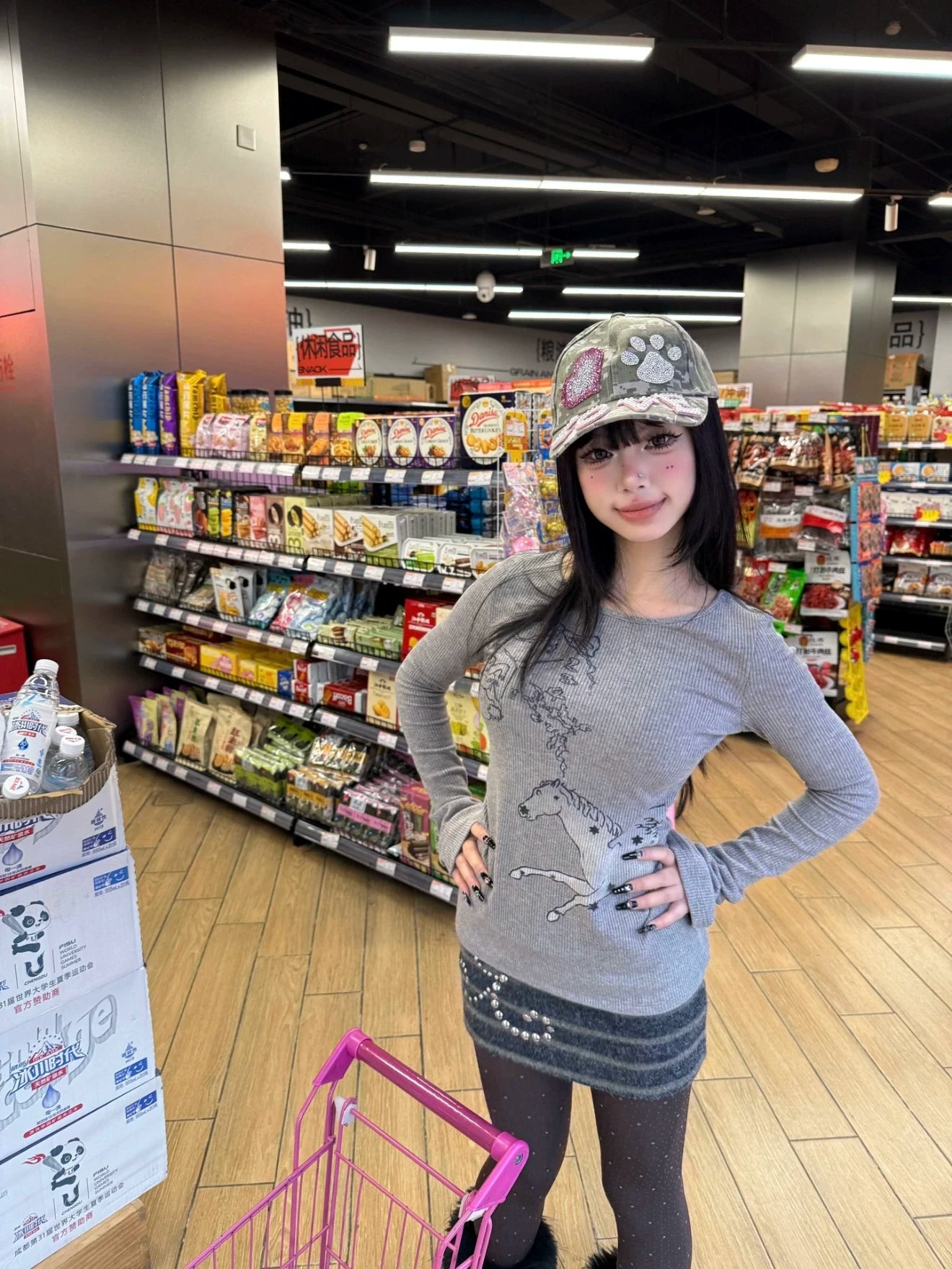 ラインストーンパウデコキャップ