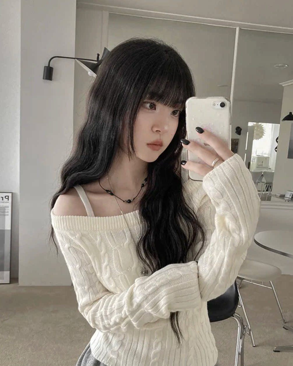 オフショル フィットニットトップス