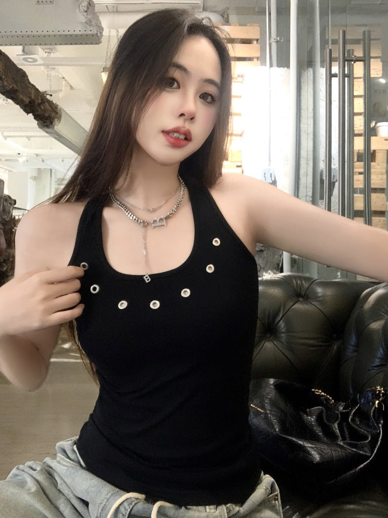 スタッズアクセントスリムタンクトップ