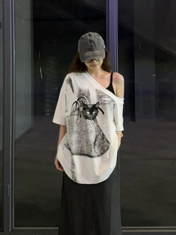 アメリカンキャットプリントTシャツ