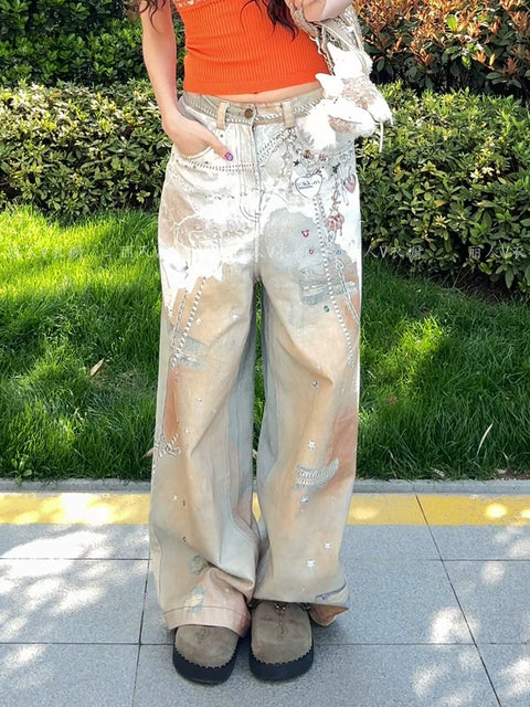 チェーンプリントデニムパンツ