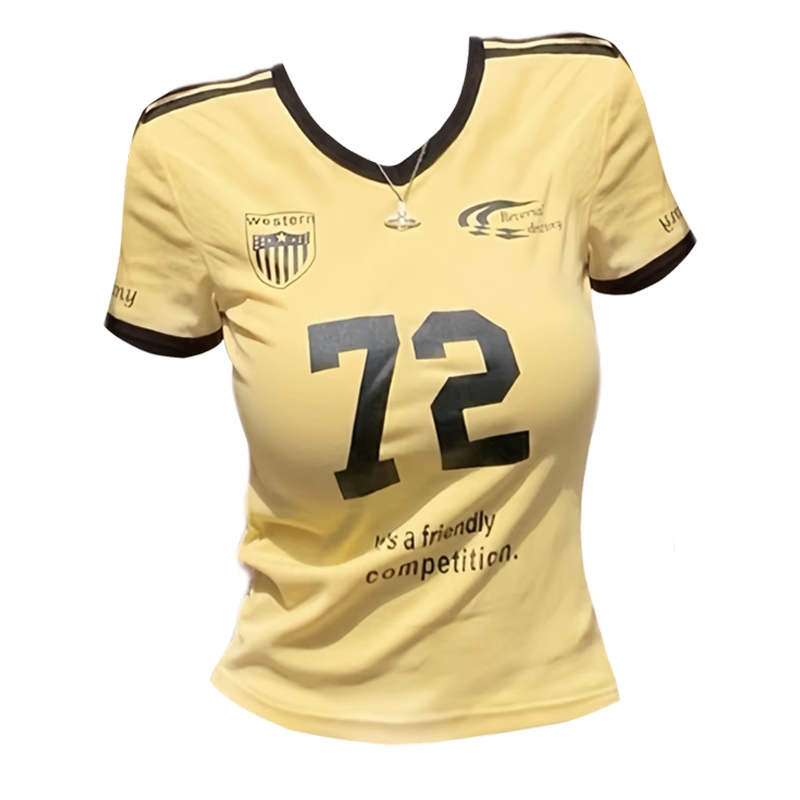 VネックレトロスポーツTシャツ