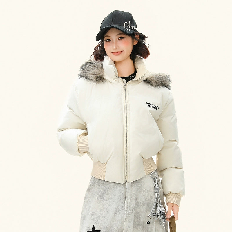 フェイクファーフードショートダウンジャケット