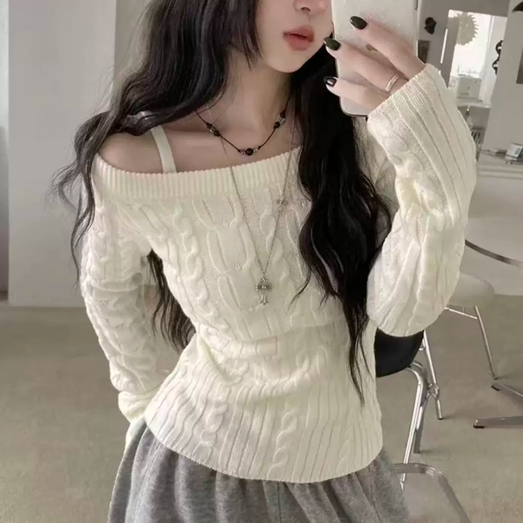 オフショル フィットニットトップス