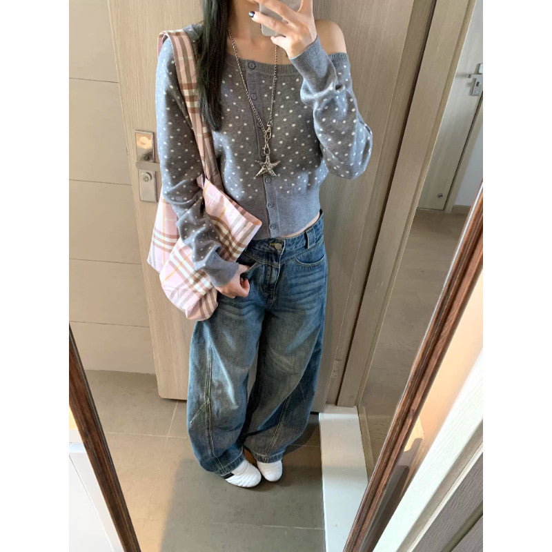 ドットオフショルニットカーディガン