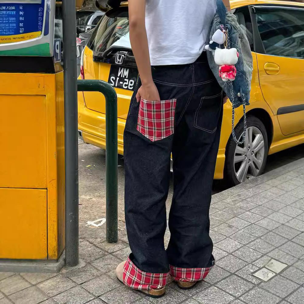 パッチワークポケットワイドデニムパンツ