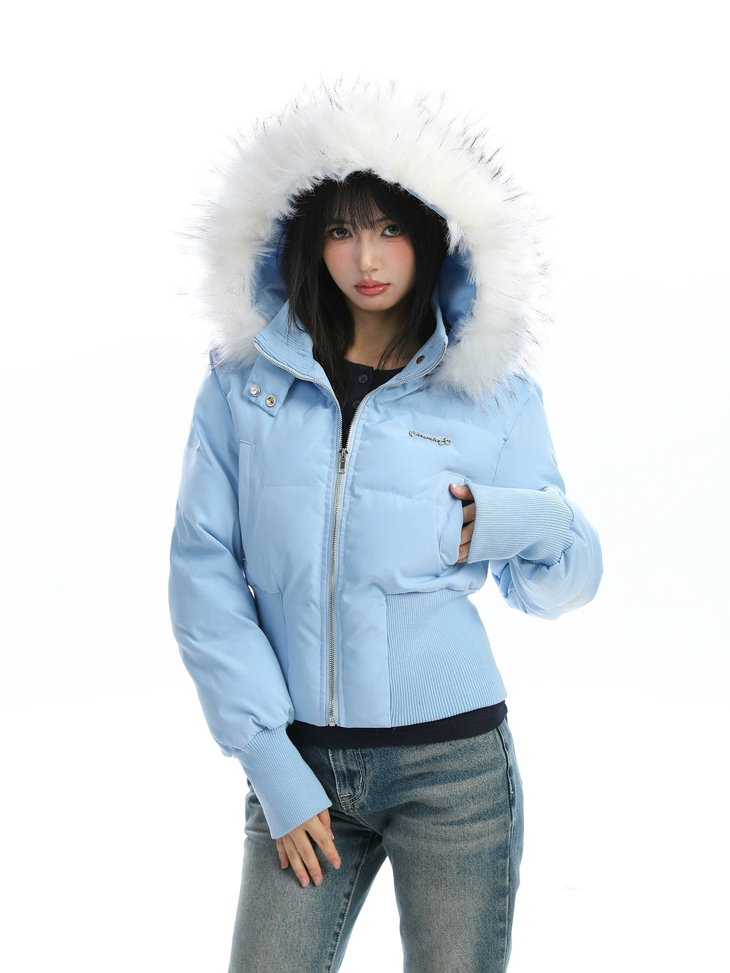 ファーフードショートダウンジャケット(ファー取り外し可能)