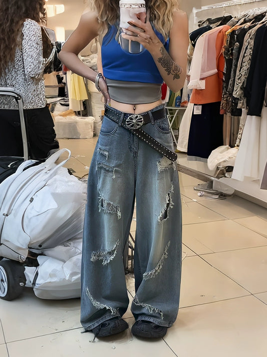 ダメージワイドデニムパンツ