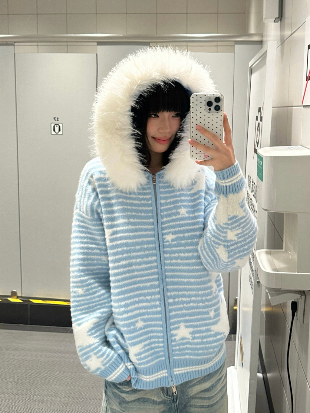 ファーフード ジップアップニットパーカー