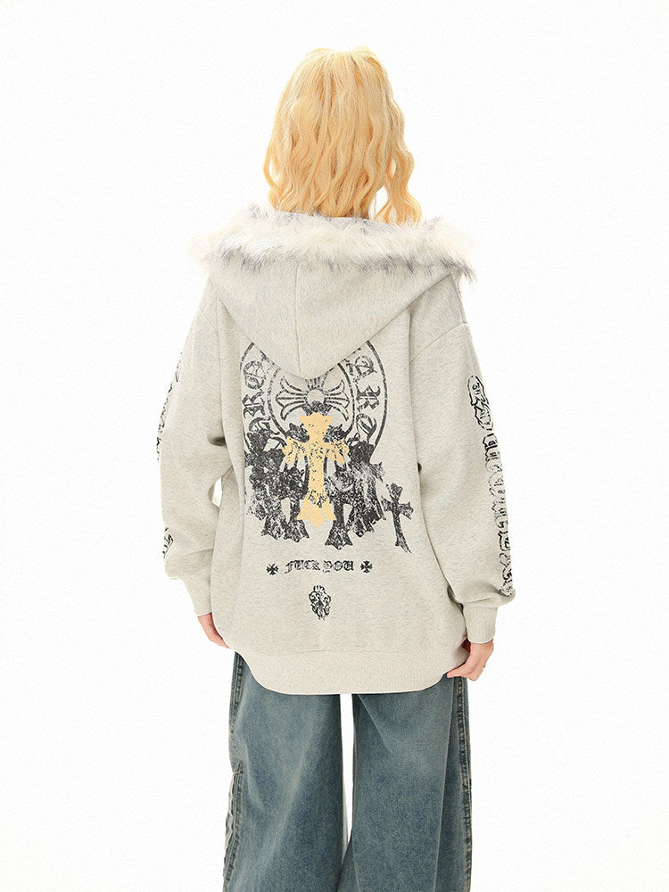 エンブレムクロス バックプリントジップパーカー